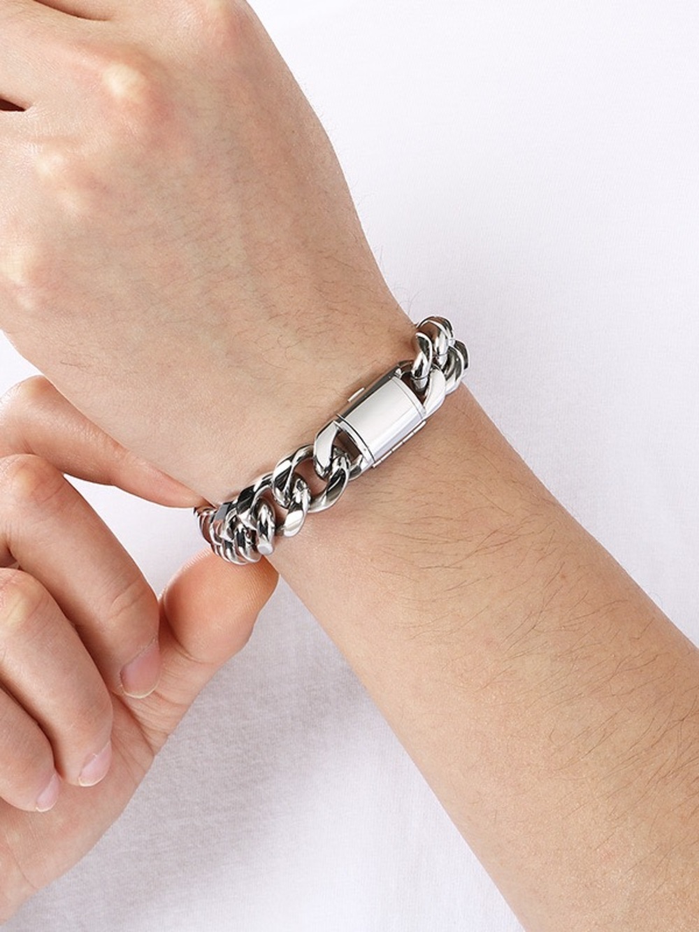 Sterling Silver Curb Chain ID Bracelet - Men's Silver Bracelet